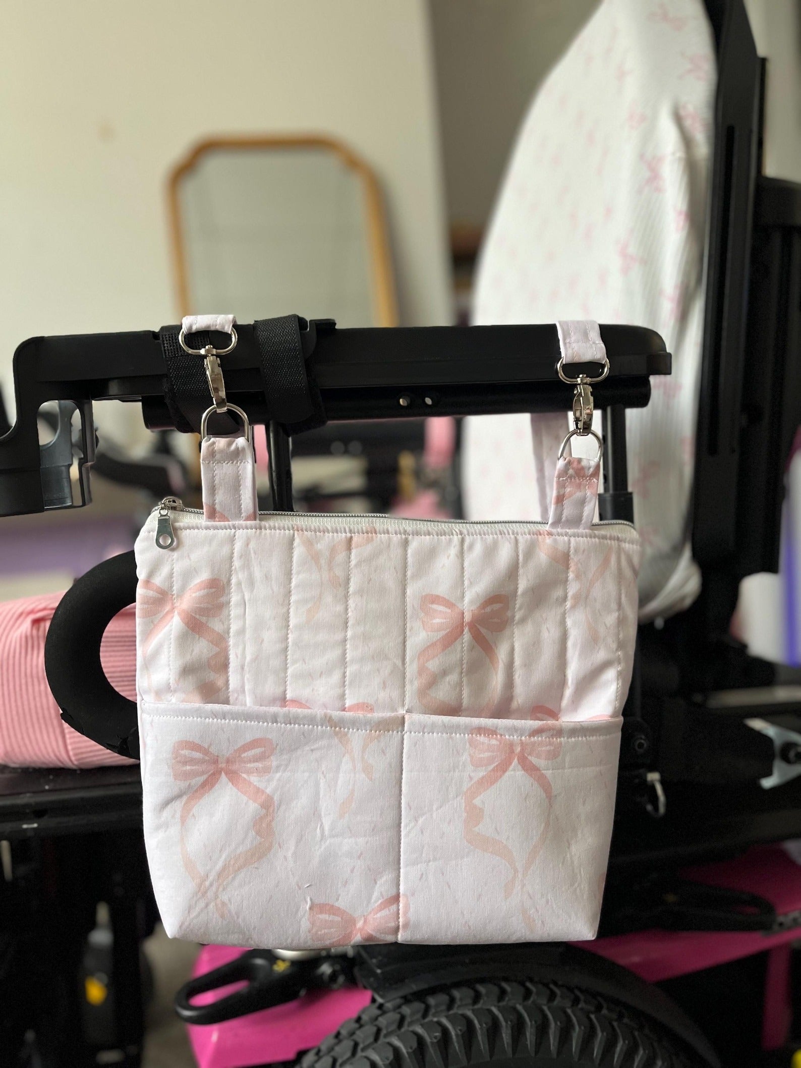 Pink Coquette Bows Power Chair Armrest Bag