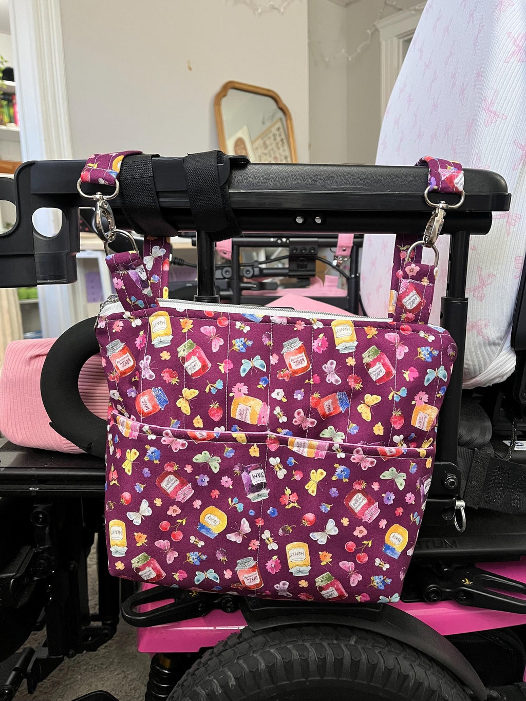 Purple Butterfly Picnic Power Chair Armrest Bag