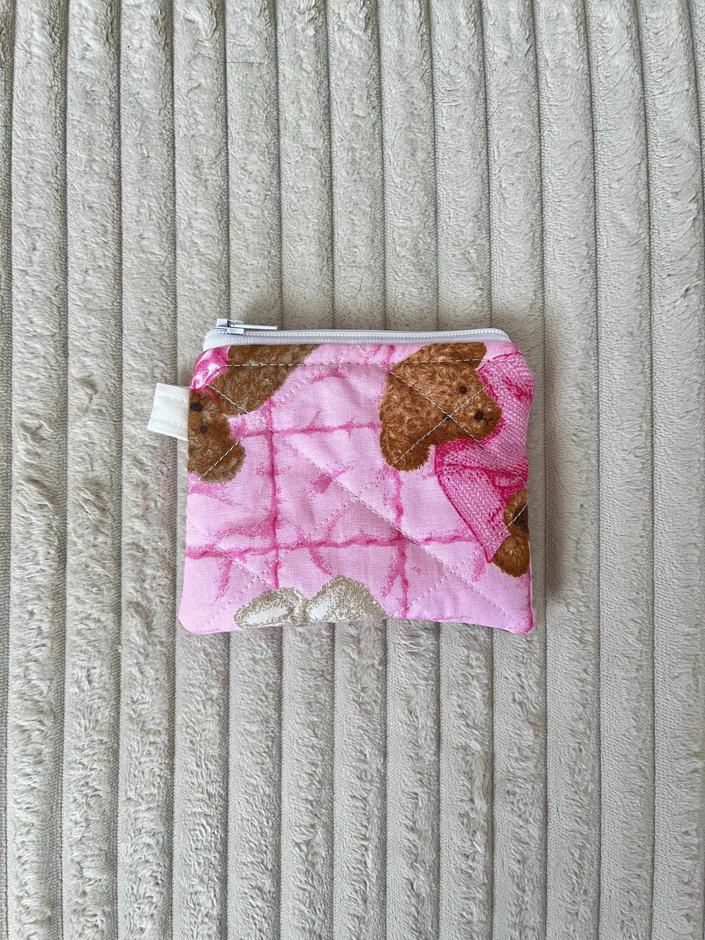 Pink Teddy Plush Keychain Wallet, coin purse for women