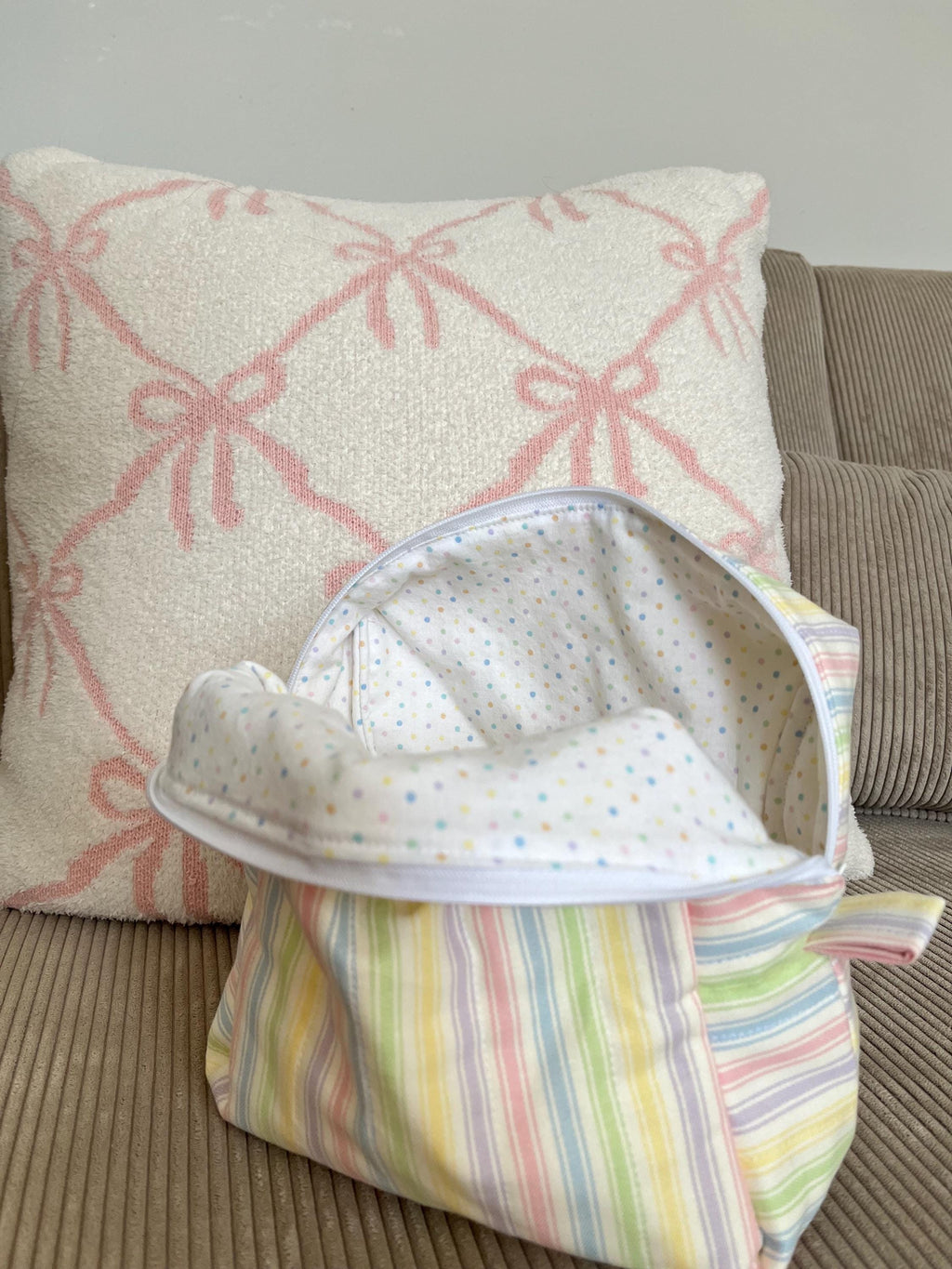 Pastel Rainbow Stripe Makeup bag, carry all bag