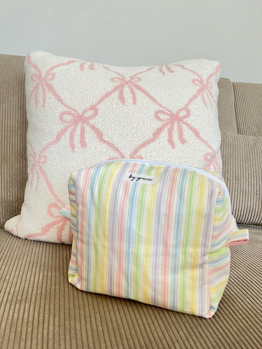 Pastel Rainbow Stripe Makeup bag, carry all bag