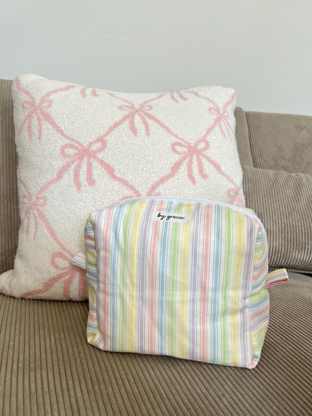 Pastel Rainbow Stripe Makeup bag, carry all bag